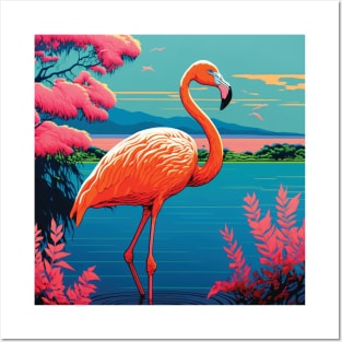 Beautiful flamingo in a mountain lake Posters and Art